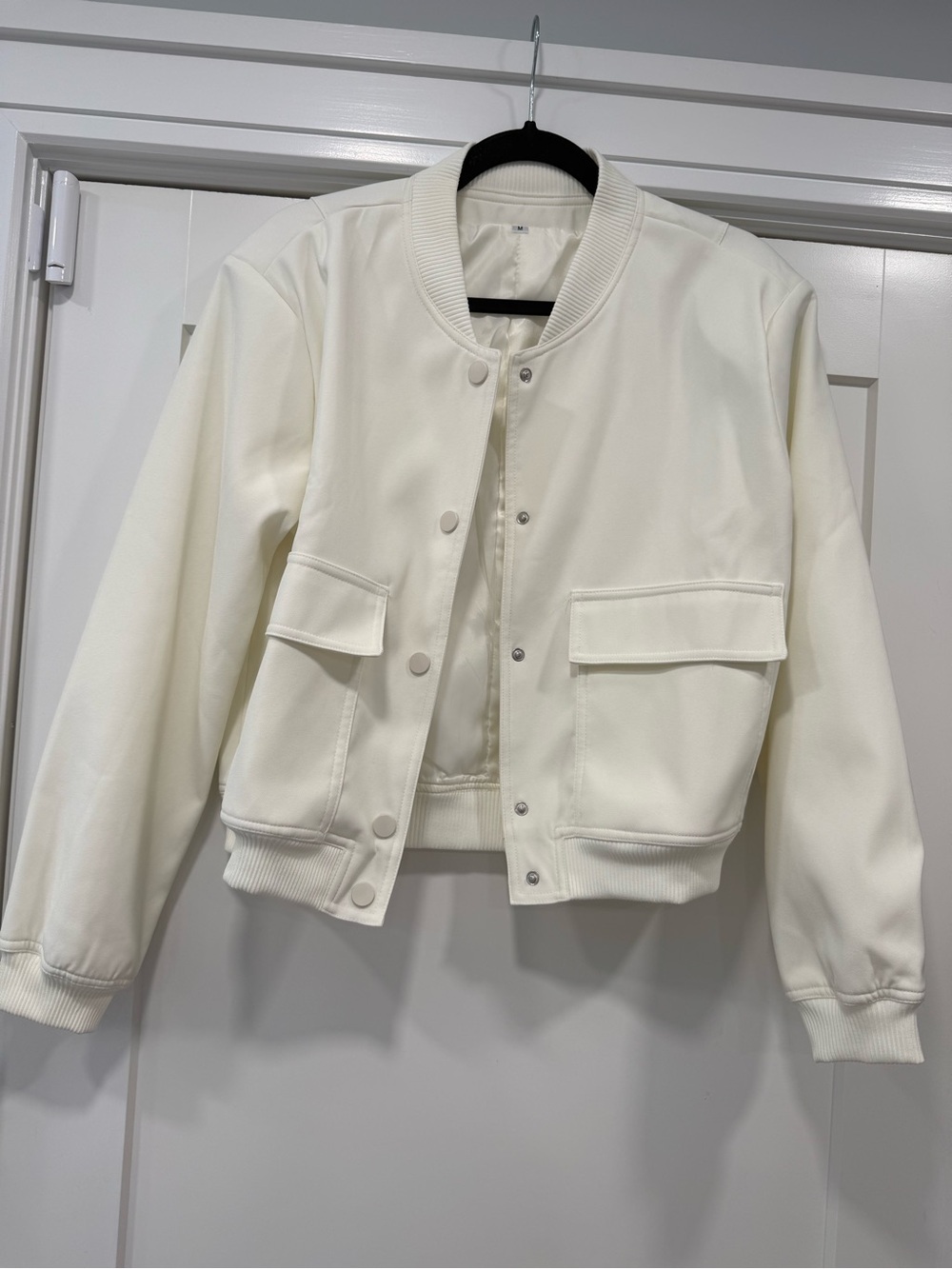 Amazon Women's Cream Bomber Jacket - Button-Front Pocket Style